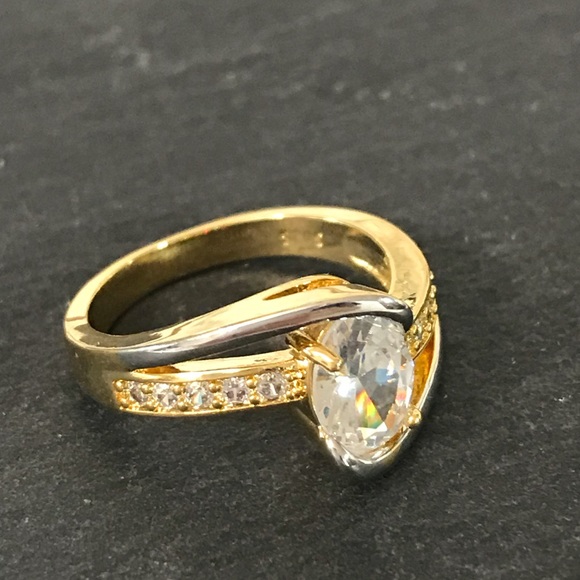Yellow gold over sterling CZ ring. - Picture 2 of 5